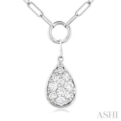ASHI Pear Shape Lovebright Bezel Paperclip Necklace 999PQPPFGNKWG-PR