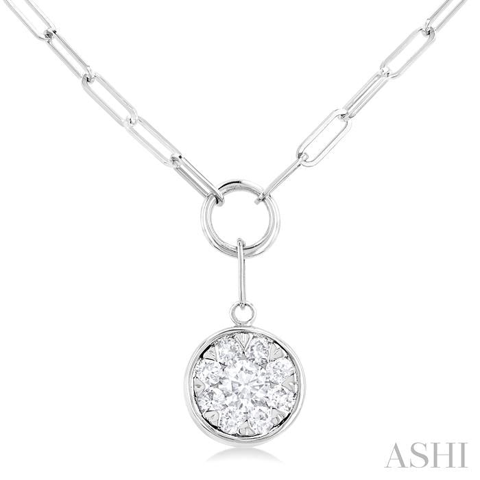 ASHI Round Shape Lovebright Bezel Paperclip Necklace 999PQPPFGNKWG-RD