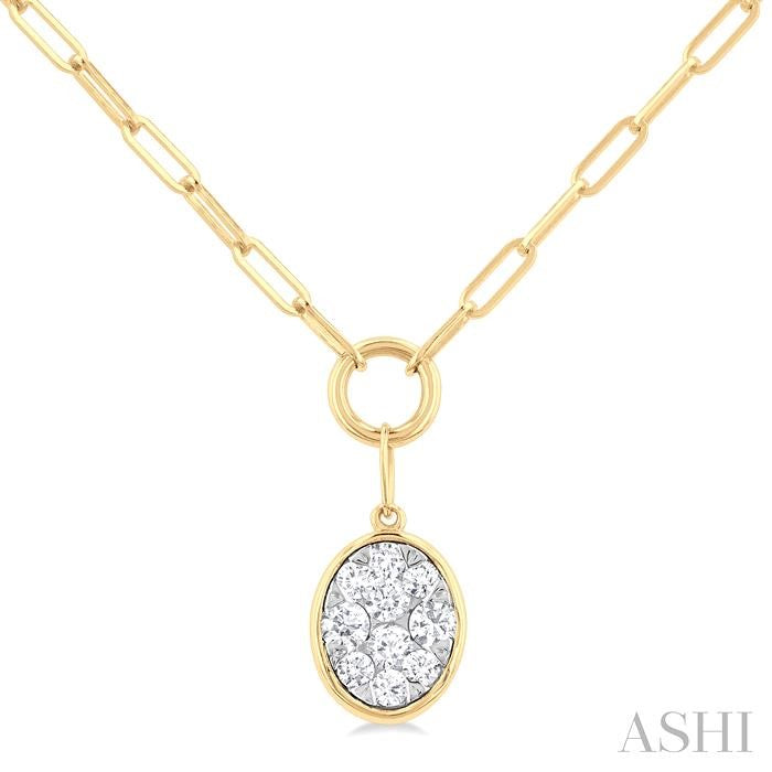 ASHI Oval Shape Lovebright Bezel Paperclip Necklace 999PQPPFGNKYW-OV