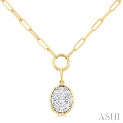 ASHI Oval Shape Lovebright Bezel Paperclip Necklace 999PQPPFGNKYW-OV