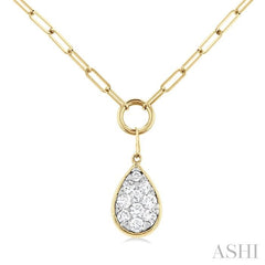 ASHI Pear Shape Lovebright Bezel Paperclip Necklace 999PQPPFGNKYW-PR