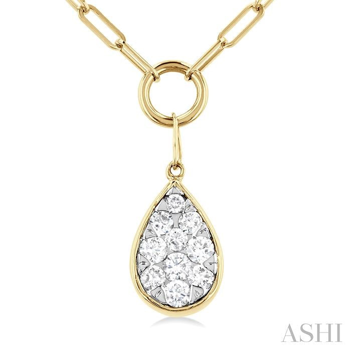 ASHI Pear Shape Lovebright Bezel Paperclip Necklace 999PQPPFGNKYW-PR