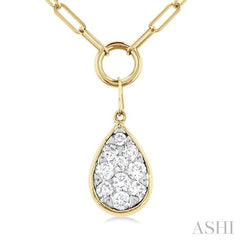 ASHI Pear Shape Lovebright Bezel Paperclip Necklace 999PQPPFGNKYW-PR