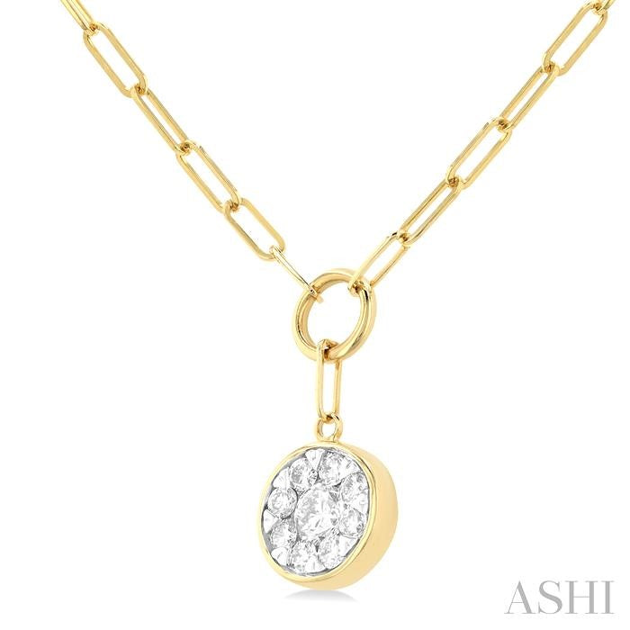 ASHI Round Shape Lovebright Bezel Paperclip Necklace 999PQPPFGNKYW-RD