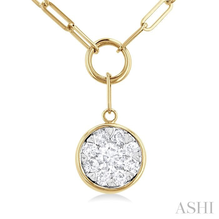 ASHI Round Shape Lovebright Bezel Paperclip Necklace 999PQPPFGNKYW-RD
