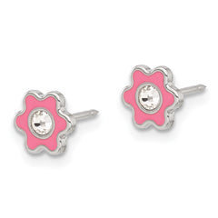 9E Inverness Stainless Steel Enamel Crystal Flower Post Earrings