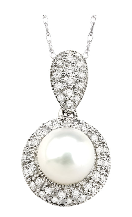 Parkplace Jewelers Pearl & Halo Diamond Pendant 56626PPFSPDWG