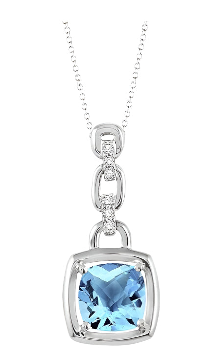 Parkplace Jewelers Silver Cushion Shape Gemstone & Diamond Pendant 88149PPSSBTSLPD