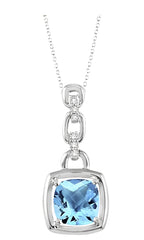 Parkplace Jewelers Silver Cushion Shape Gemstone & Diamond Pendant 88149PPSSBTSLPD