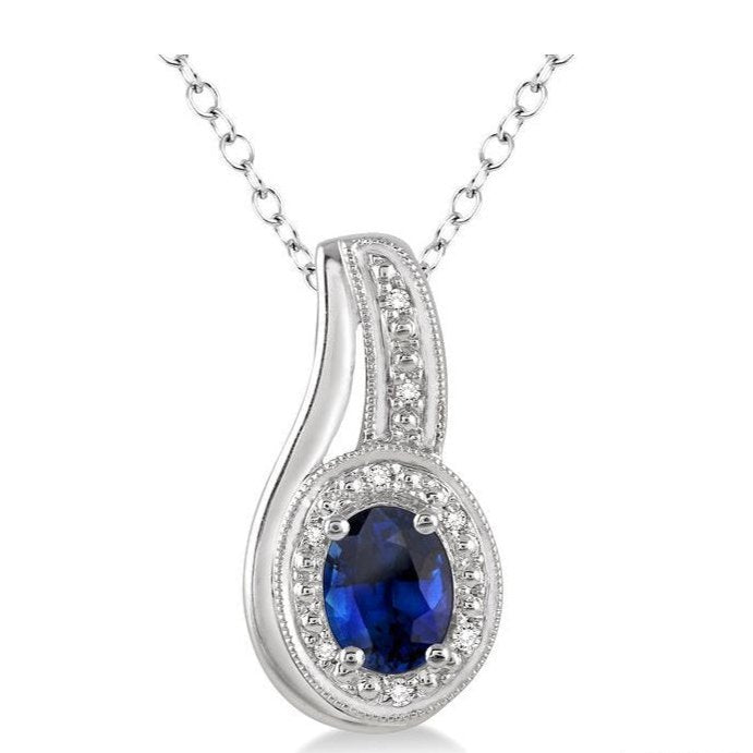 Parkplace Jewelers Silver Oval Shape Gemstone & Diamond Pendant 88679PPSSSPSLPD