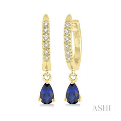 ASHI Pear Shape Gemstone & Petite Diamond Huggie Fashion Earrings 58638PPTSERSPYG