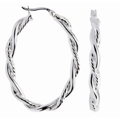 White Sterling Silver Diamond Cut/ Textured Fancy Hoops Earring