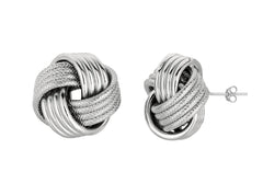 White Sterling Silver Diamond Cut/ Textured Love Knots Earring