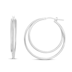 White Sterling Silver Polished Multi-row Hoop Earring