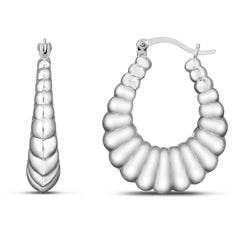 White Sterling Silver Polished Retro Hoops Earring