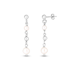 White Sterling Silver Polished Silver With Pearl Earring
