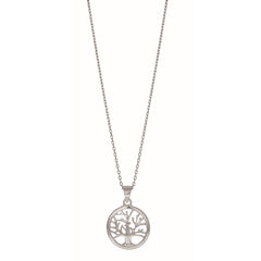 White Sterling Silver Polished Tree Of Life Necklace