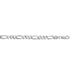 White Sterling Silver Diamond Cut/ Textured Figaro Bracelet
