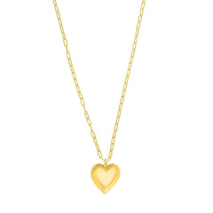 Yellow Sterling Silver Polished Puffed Hearts Necklace