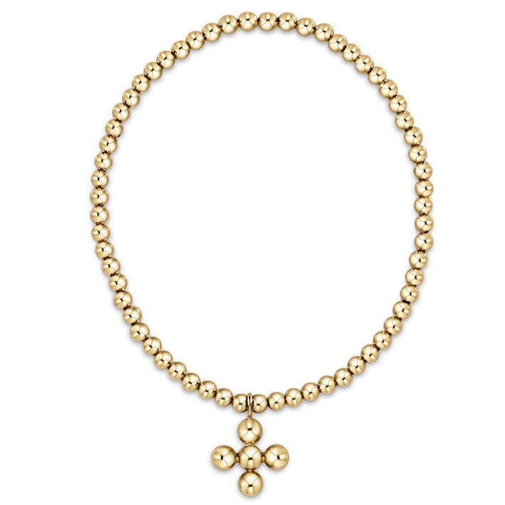 Enewton Classic Gold 3mm Bead Bracelet - Classic Beaded Signature Cross Gold Charm - 4mm Bead Gold BCLG3CLSCG4