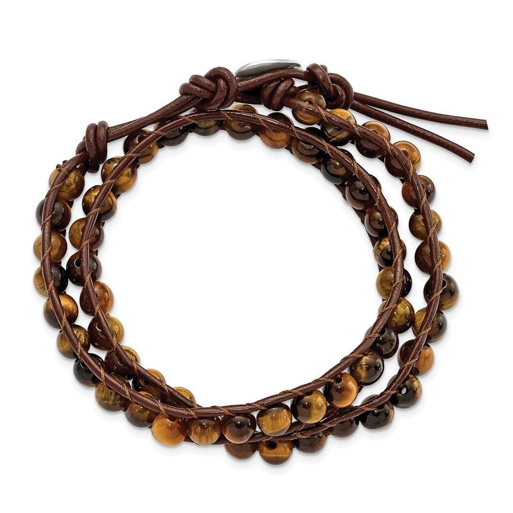 6mm Brown Beads and Leather Cord Multi Wrap Bracelet BF1571