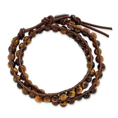 6mm Brown Beads and Leather Cord Multi Wrap Bracelet BF1571
