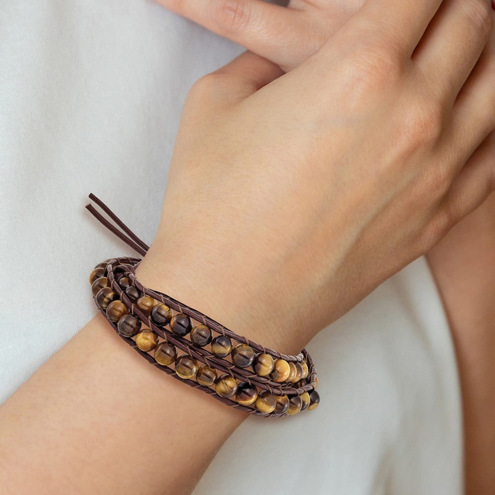 6mm Brown Beads and Leather Cord Multi Wrap Bracelet BF1571