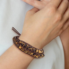 6mm Brown Beads and Leather Cord Multi Wrap Bracelet BF1571