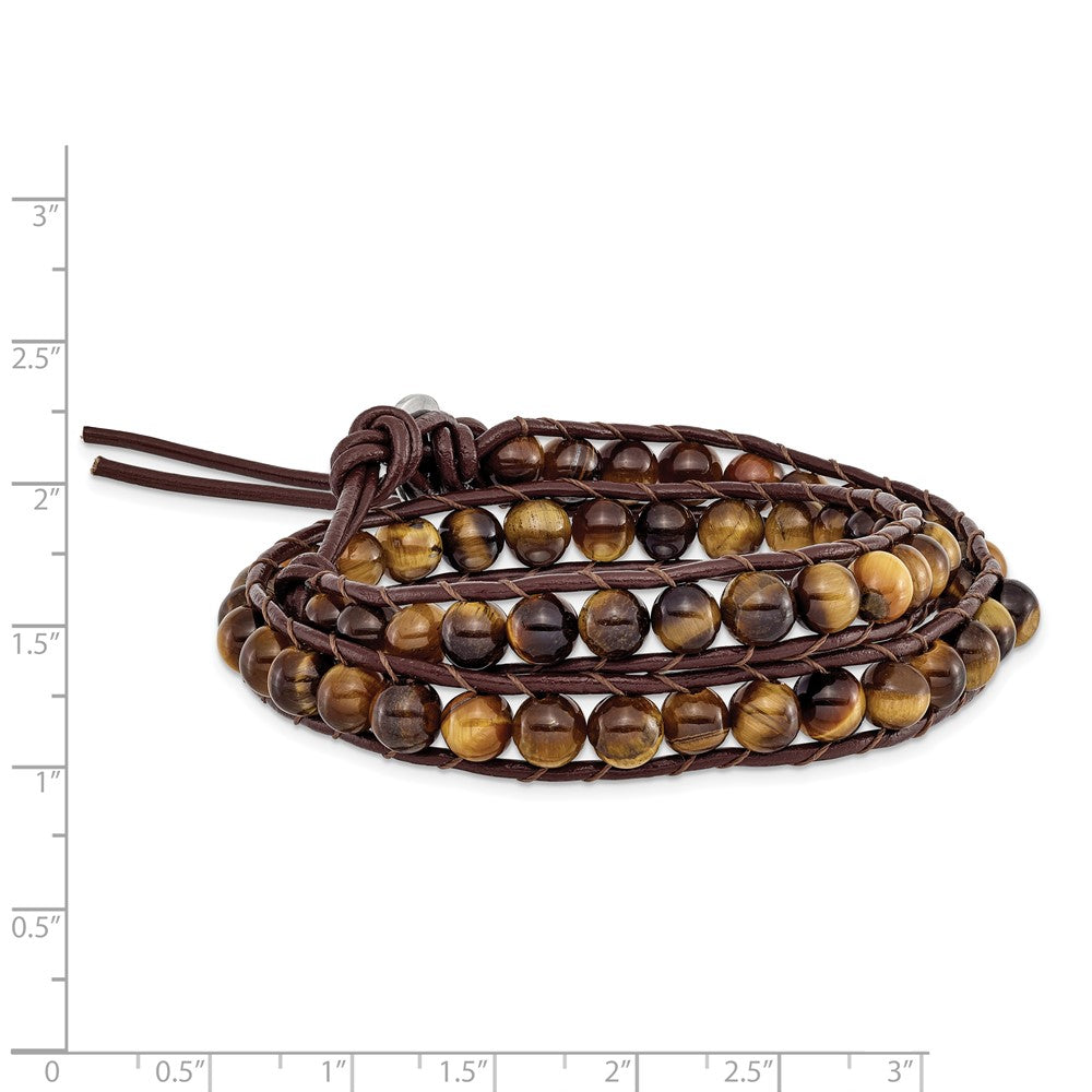 6mm Brown Beads and Leather Cord Multi Wrap Bracelet BF1571