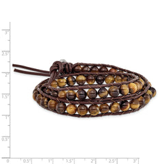 6mm Brown Beads and Leather Cord Multi Wrap Bracelet BF1571