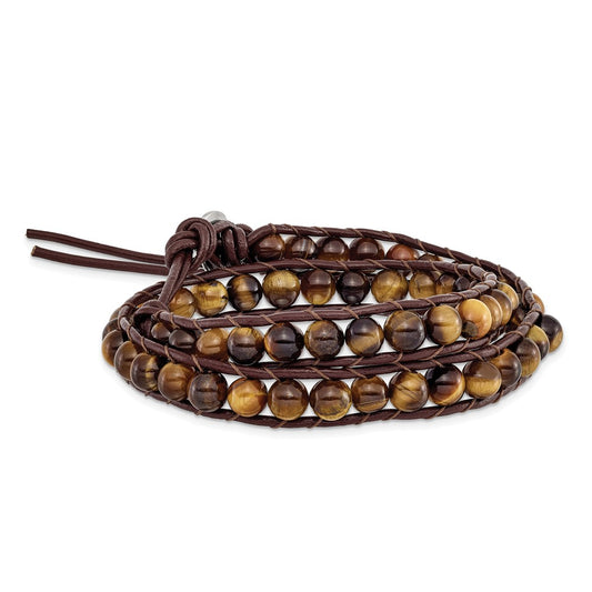 6mm Brown Beads and Leather Cord Multi Wrap Bracelet BF1571