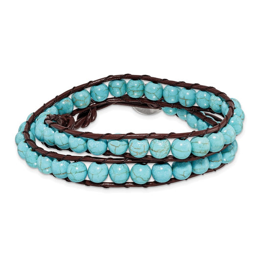 6mm Dyed Turquoise Leather Cord Multi Wrap Bracelet BF1572