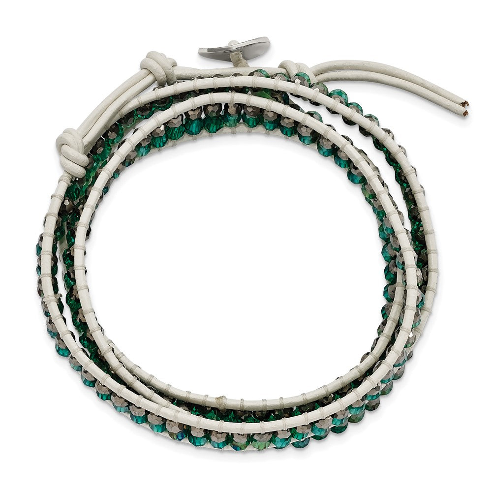 Green Aurora Borealis/Grey Crystal Bead Leather Multi-wrap Bracelet BF1625