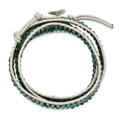 Green Aurora Borealis/Grey Crystal Bead Leather Multi-wrap Bracelet BF1625