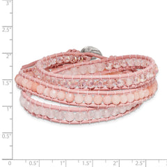 Leather Rose/Pink Quartz Crystal Multi Wrap/ Button Bracelet BF2091