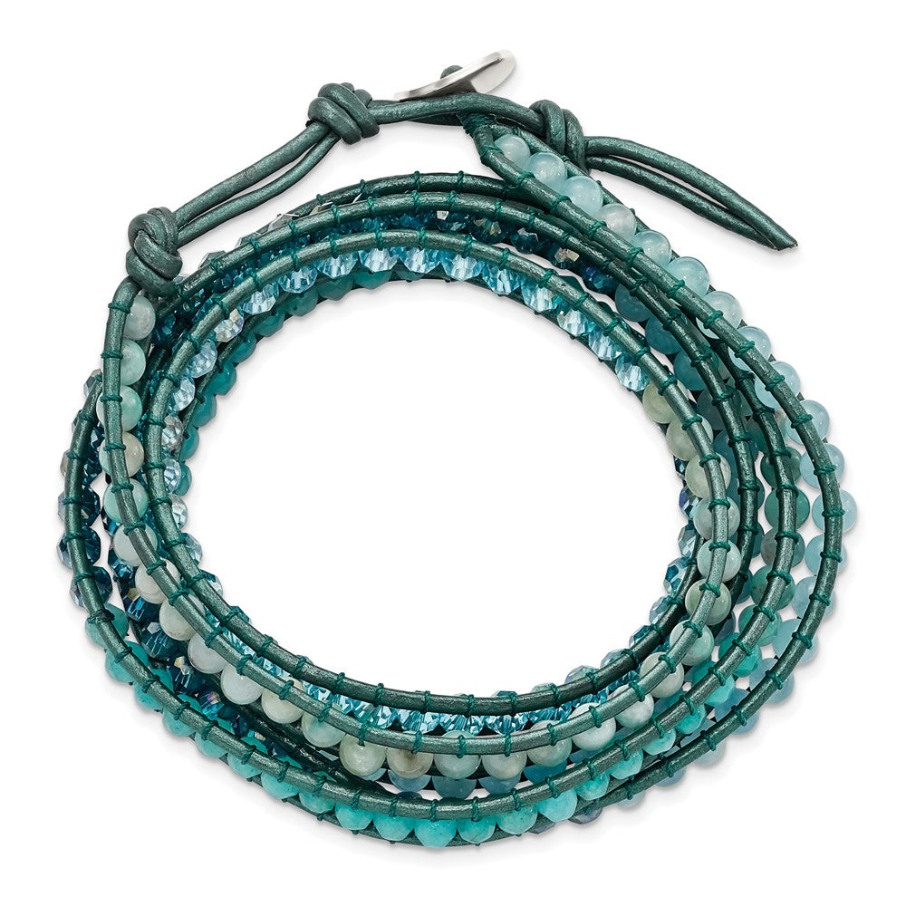Amazonite/Crystal/Blue Quartz/Leather Multi-wrap Bracelet BF2102