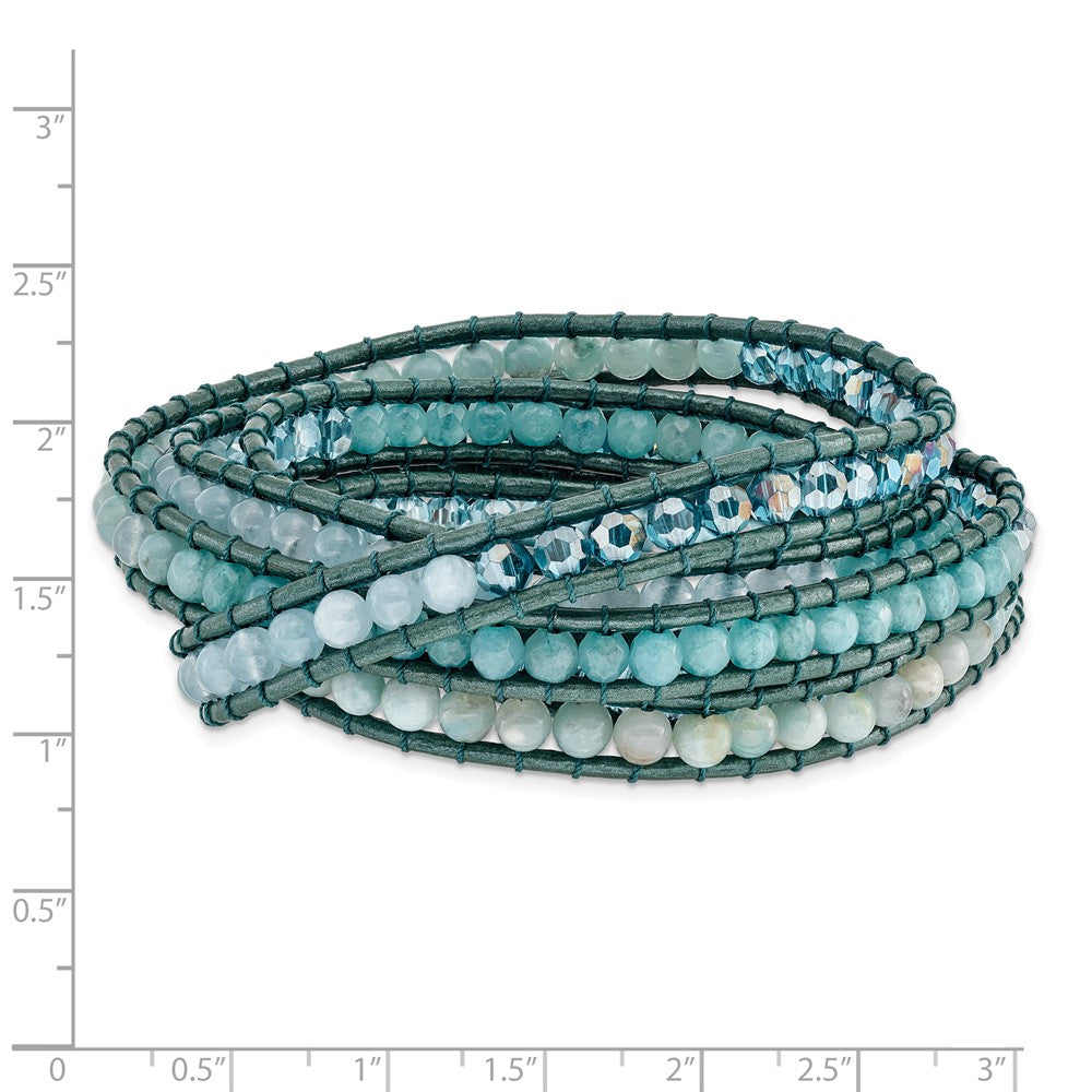 Amazonite/Crystal/Blue Quartz/Leather Multi-wrap Bracelet BF2102