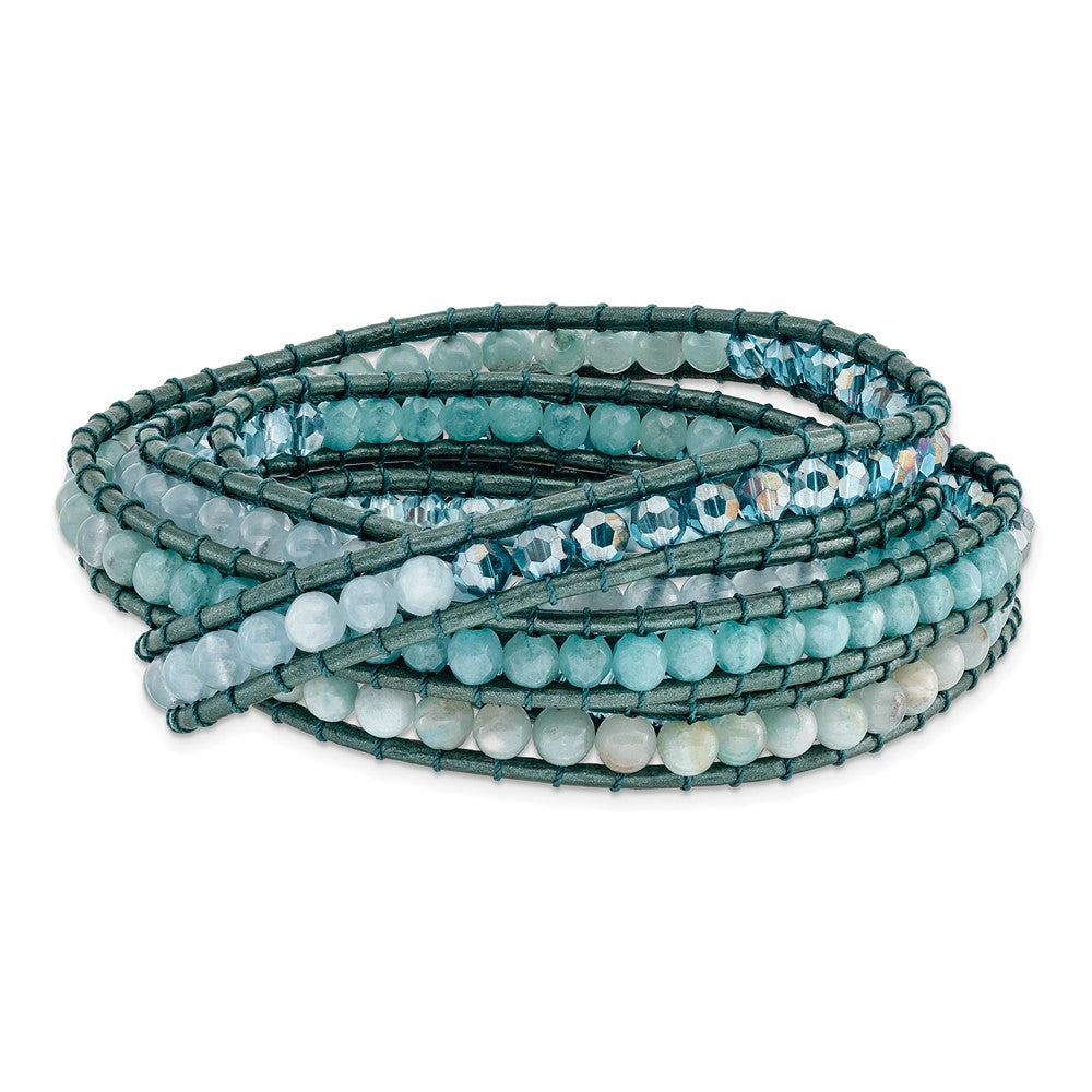 Amazonite/Crystal/Blue Quartz/Leather Multi-wrap Bracelet BF2102