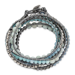Aquamarine/Blue Quartz/Crystal/Leather Multi-wrap Bracelet BF2112