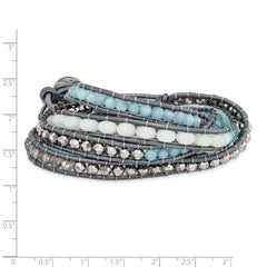 Aquamarine/Blue Quartz/Crystal/Leather Multi-wrap Bracelet BF2112