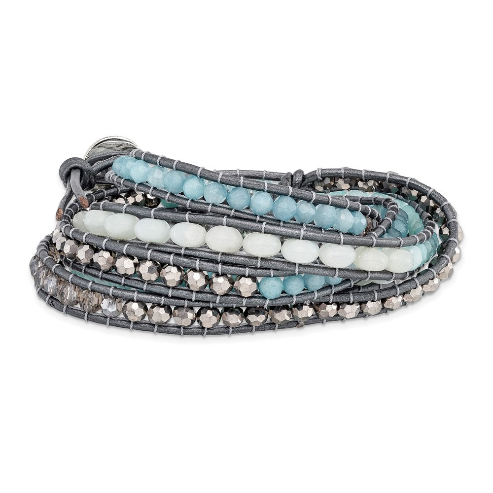 Aquamarine/Blue Quartz/Crystal/Leather Multi-wrap Bracelet BF2112