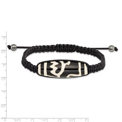 11x38mm Tibet Eye Agate w/Hematite Beads Black Cord Bracelet BF2113