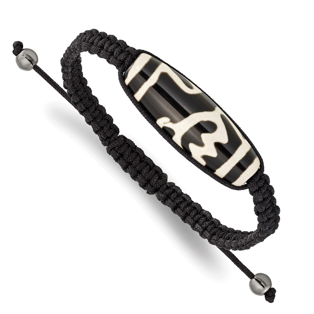 11x38mm Tibet Eye Agate w/Hematite Beads Black Cord Bracelet BF2113