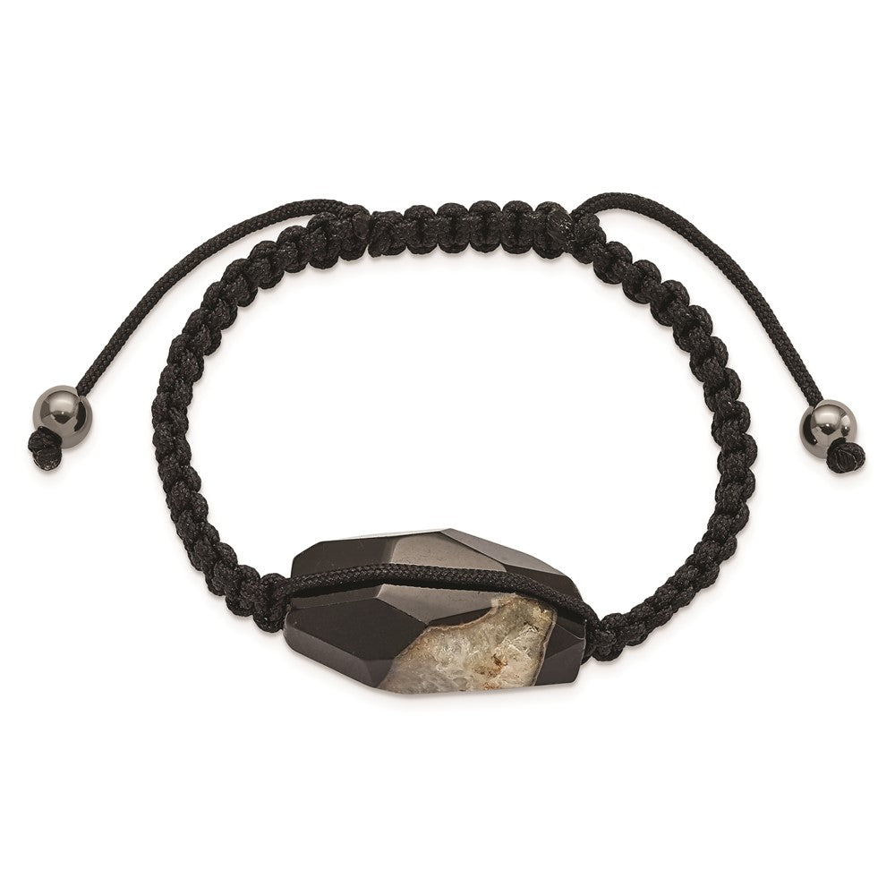 16x28mm Milky Crystal Agate w/Hematite Beads Black Cord Bracelet BF2114