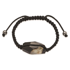 16x28mm Milky Crystal Agate w/Hematite Beads Black Cord Bracelet BF2114