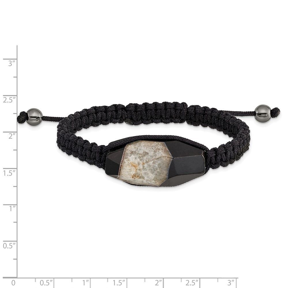16x28mm Milky Crystal Agate w/Hematite Beads Black Cord Bracelet BF2114