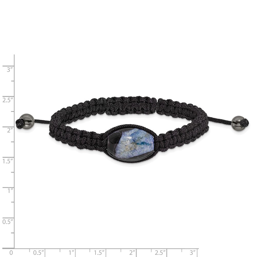 13x19mm Blue Crystal Agate w/ Hematite Beads Black Cord Bracelet BF2116