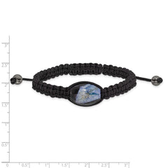 13x19mm Blue Crystal Agate w/ Hematite Beads Black Cord Bracelet BF2116