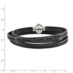 AMEN Stainless Steel Serenity Prayer Black Leather Wrap with Magnetic Clasp 21 Inch Bracelet BF3225-MD