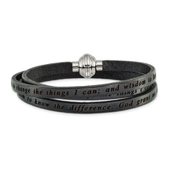 AMEN Stainless Steel Serenity Prayer Black Leather Wrap with Magnetic Clasp 23.5 Inch Bracelet BF3225-MD